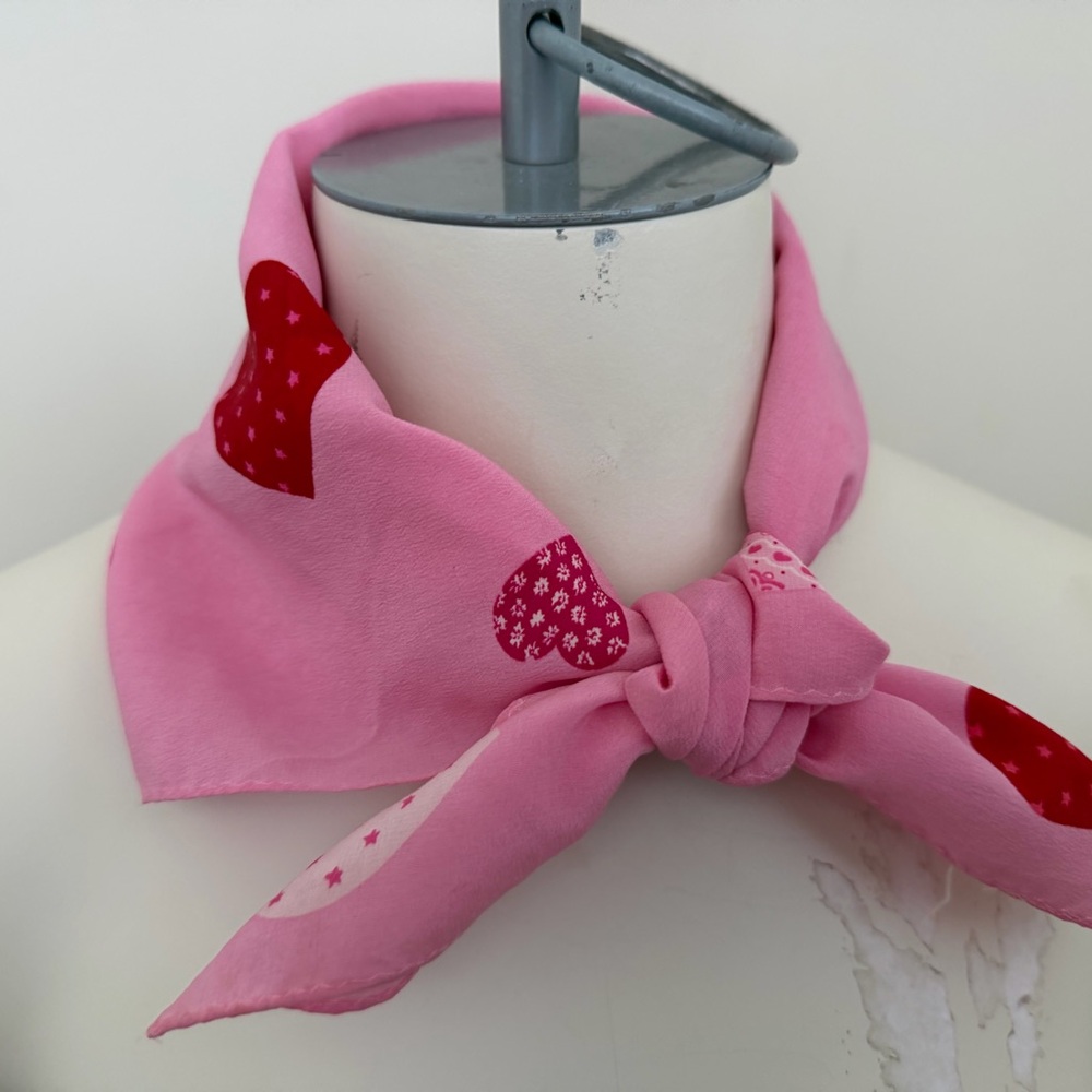 Pink Scarf with Red Heart Pattern Valentine’s Day Women’s neck scarf 21” x 21”